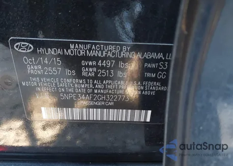 2016 Hyundai Sonata Sport z USA, uszkodzony, nr VIN 5NPE34AF2GH322773